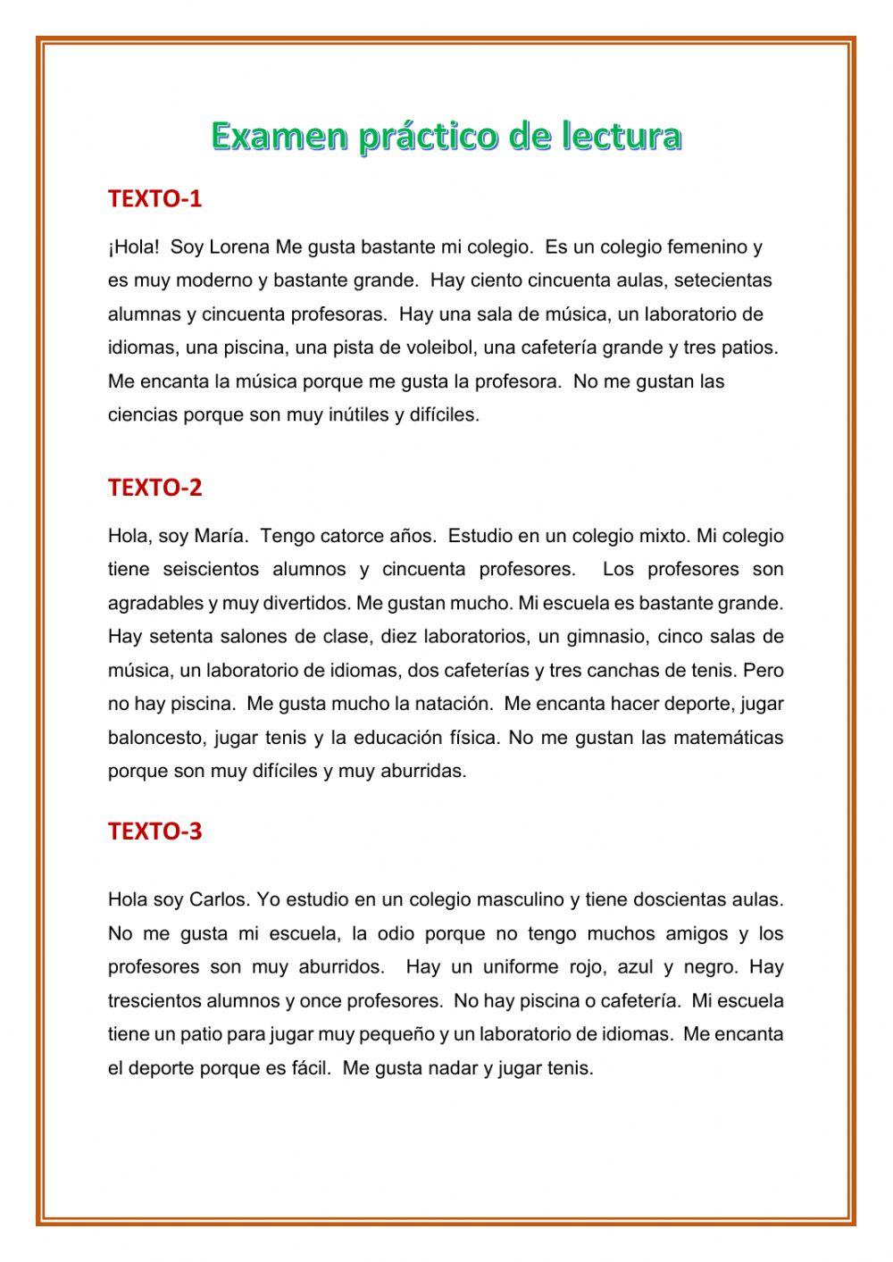 Ejercicio de comprension lectora