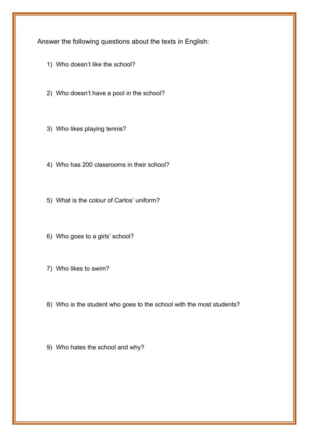 Ejercicio de comprension lectora