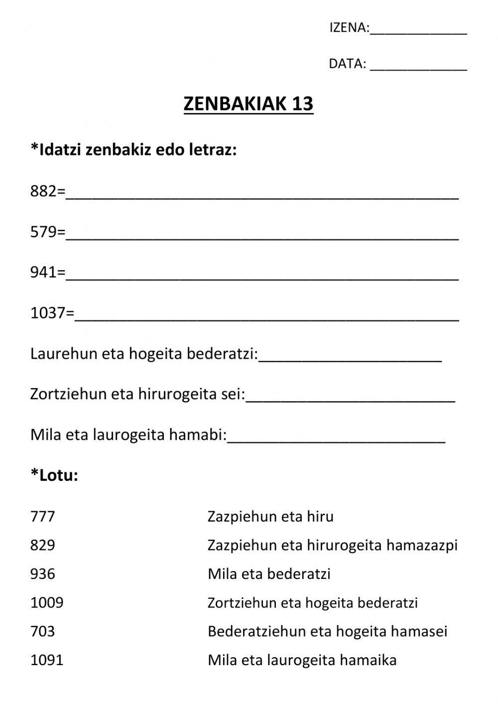 Zenbakiak 13 Zenbakiak 13