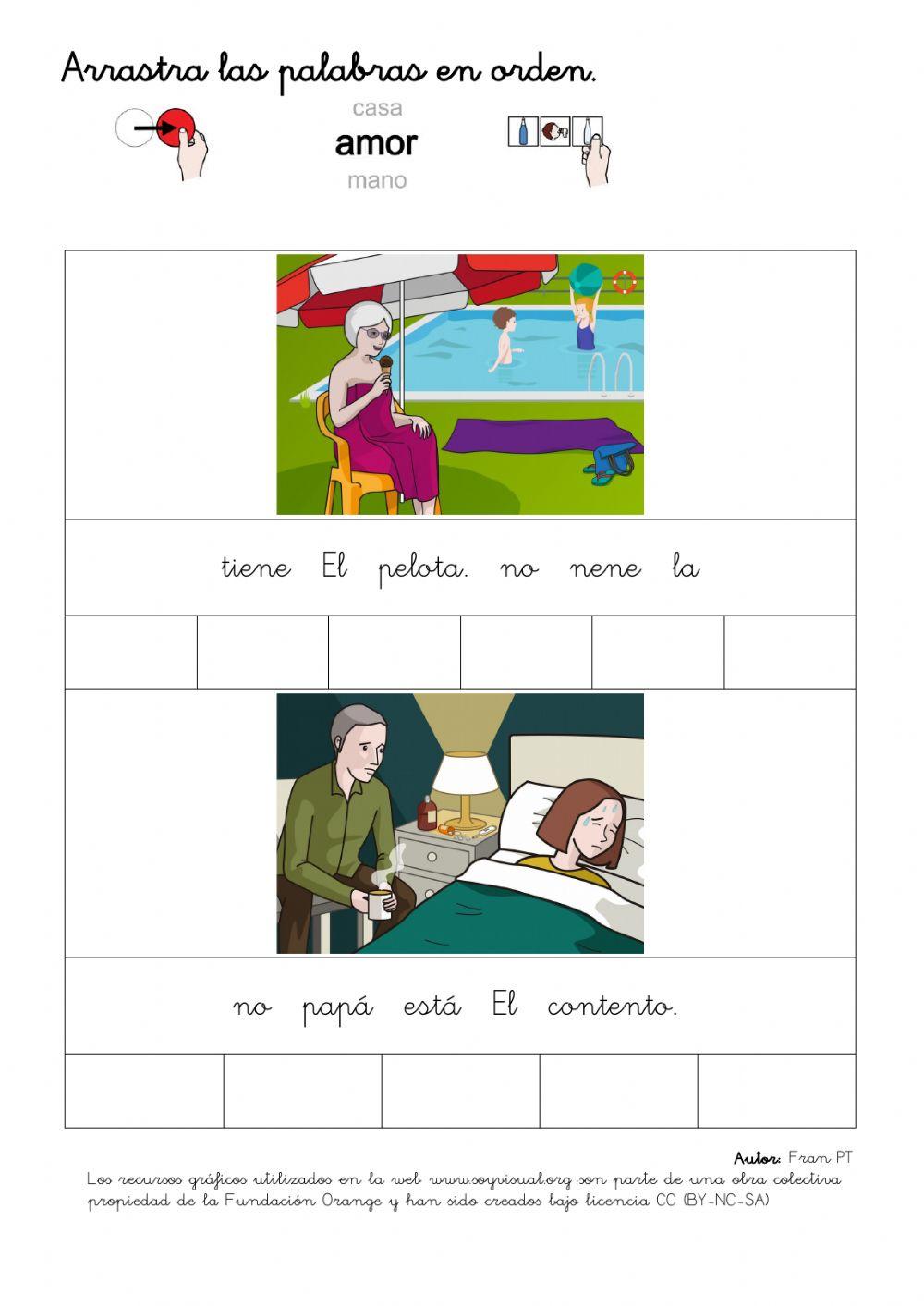 Ordenar palabras de oraciones.