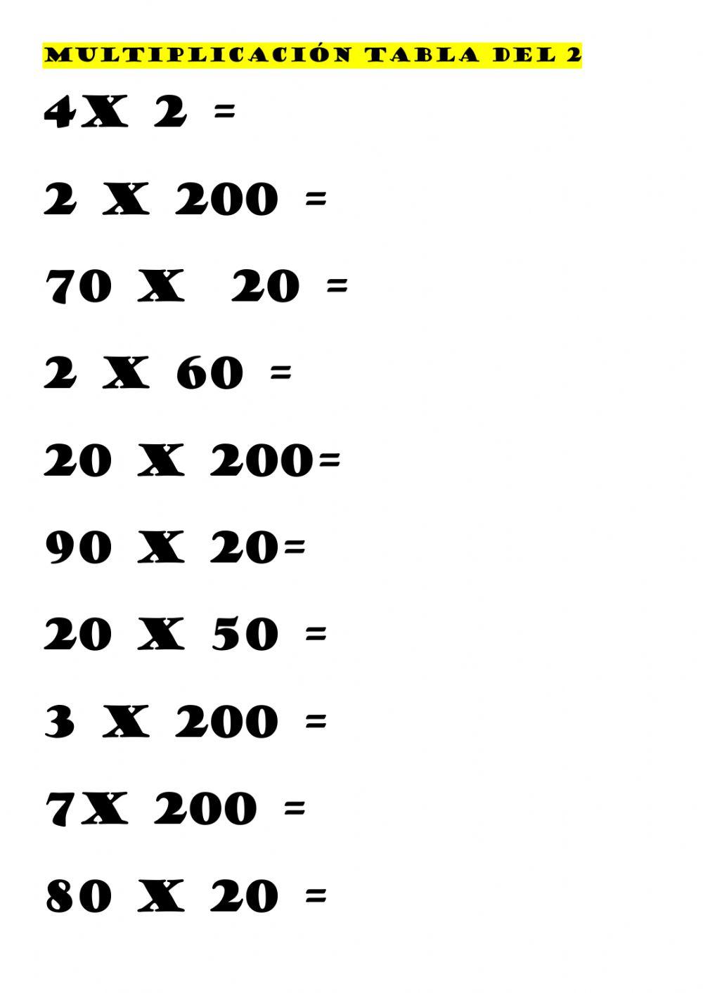 Tabla del 2 extendida