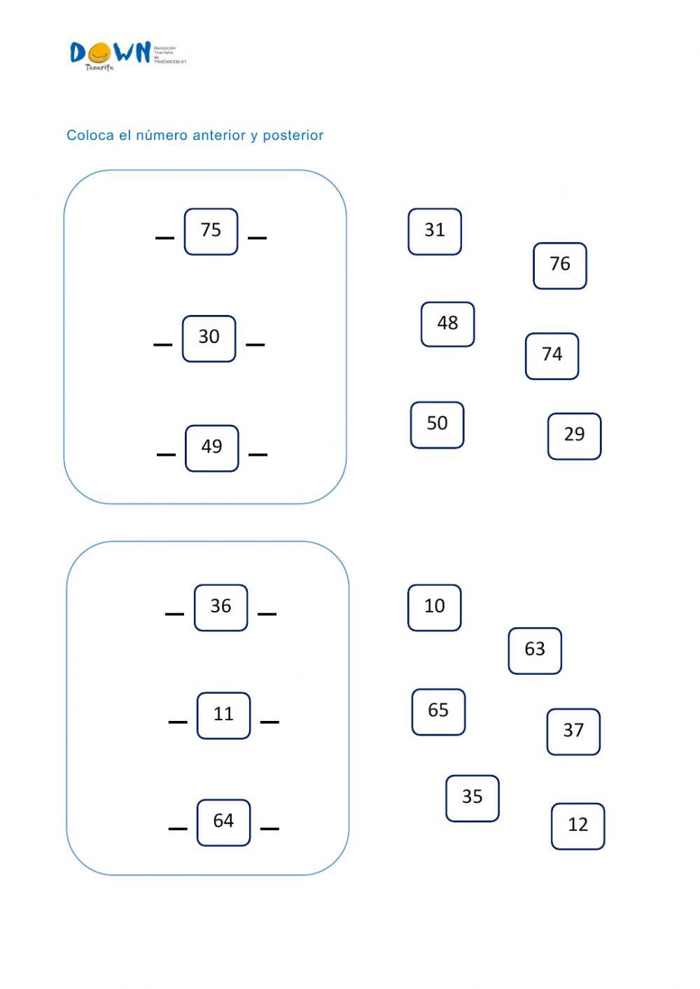 Número anterior y posteriro 0-99