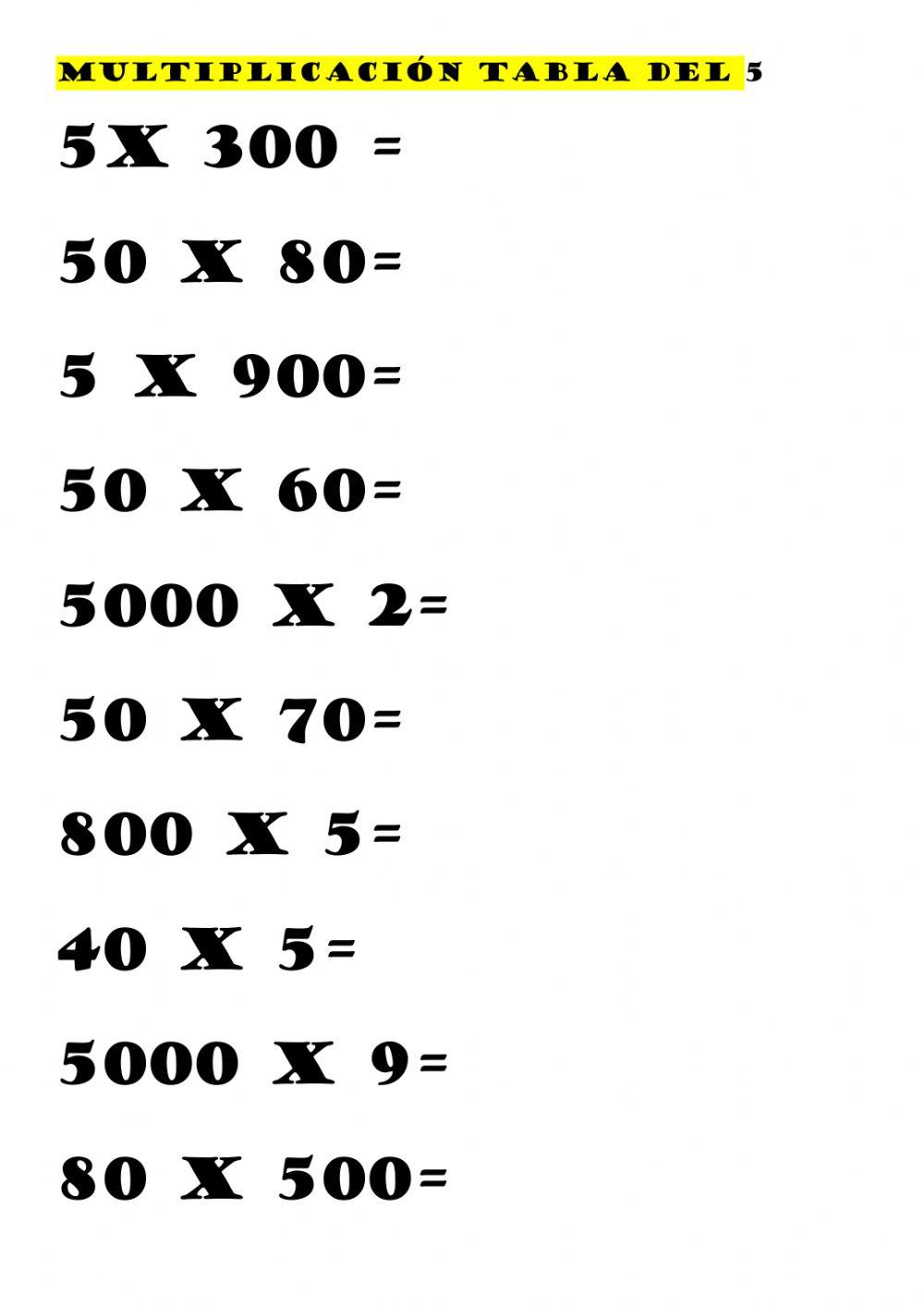 Tabla del 5 extendida