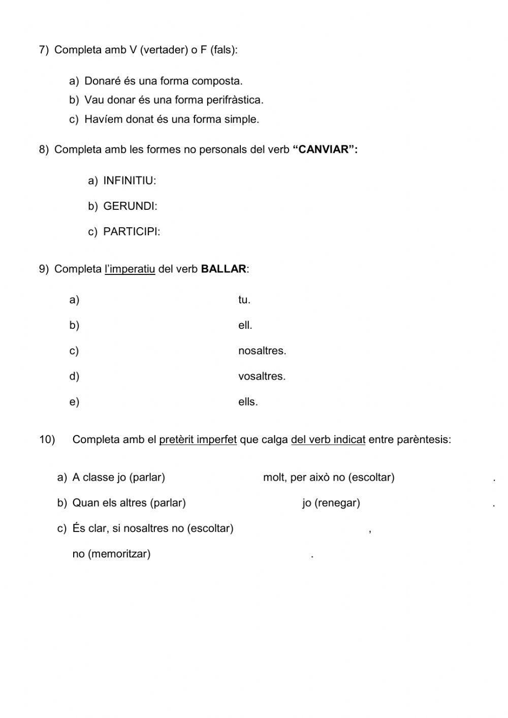 Valencià. Verbs de la Primera Conjugació