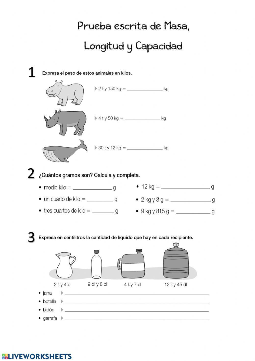 Medidas de longitud, capacidad y masa