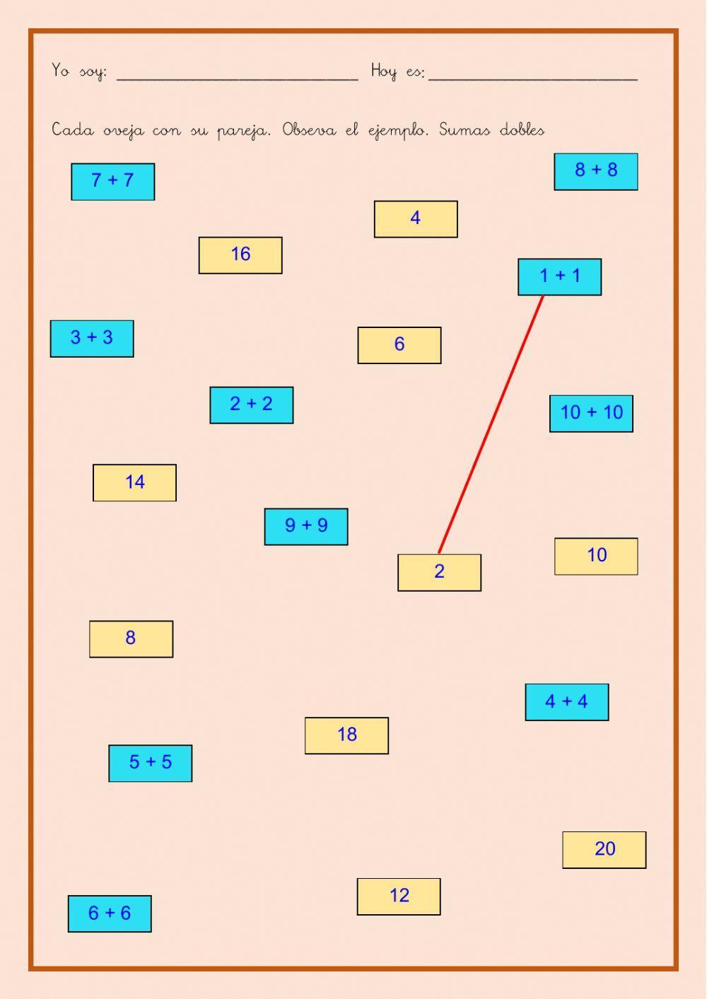 OAOA Cada oveja con su pareja. Sumas dobles 2
