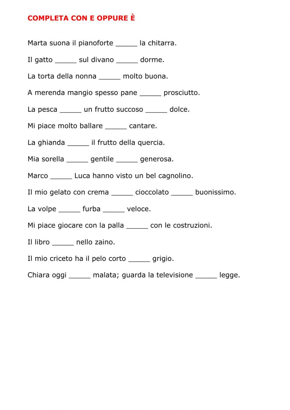 Inserisci e oppure è Inserisci e oppure è