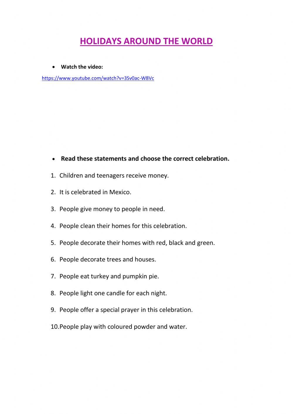 Holidays and celebrations