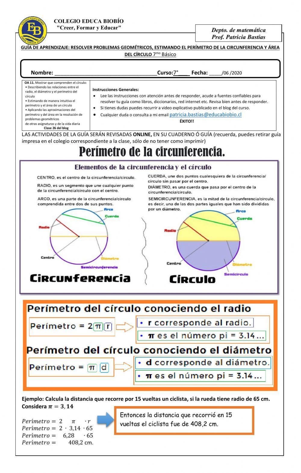CLASE 27 Resolver problemas geométricos, estimando el perímetro de la circunferencia y área del círculo