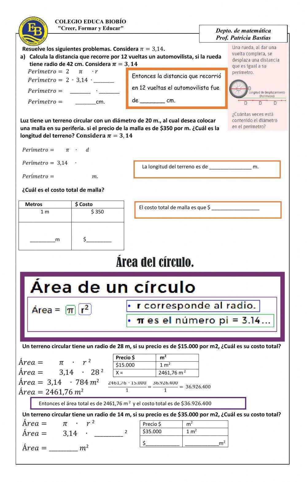 CLASE 27 Resolver problemas geométricos, estimando el perímetro de la circunferencia y área del círculo