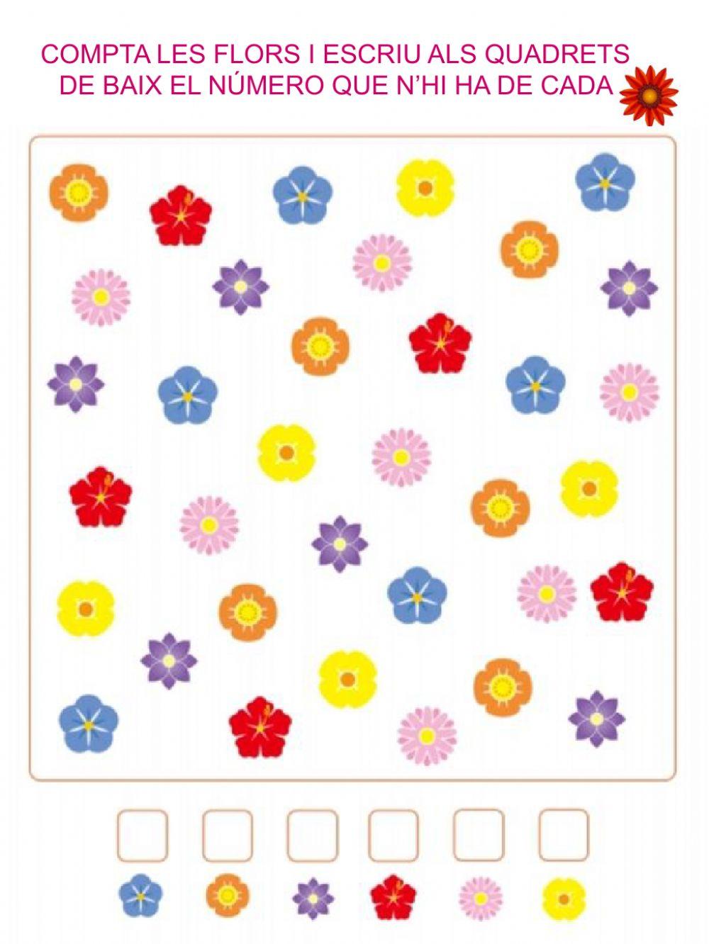 Compta les flors i escriu quantes n'hi han Compta les flors i escriu quantes n'hi han