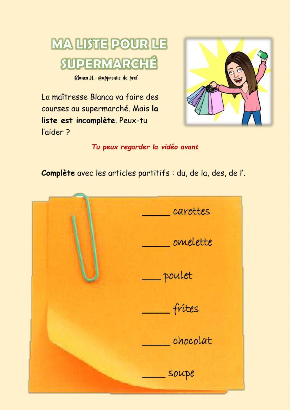 Ma liste pour le supermarché Ma liste pour le supermarché