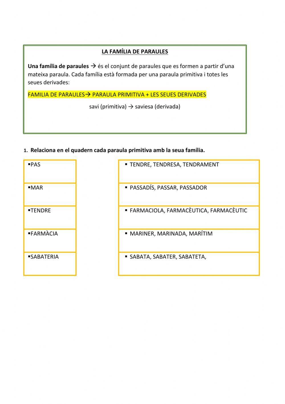 Prefixos i sufixos - família de paraules