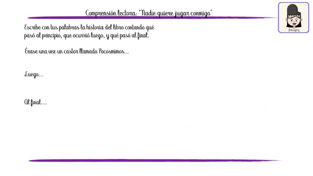 Comprensión lectora Nadie quiere jugar conmigo