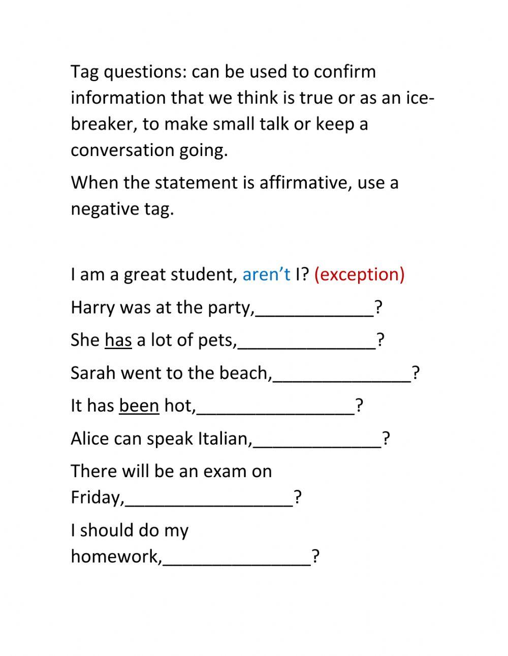 Tag questions practice