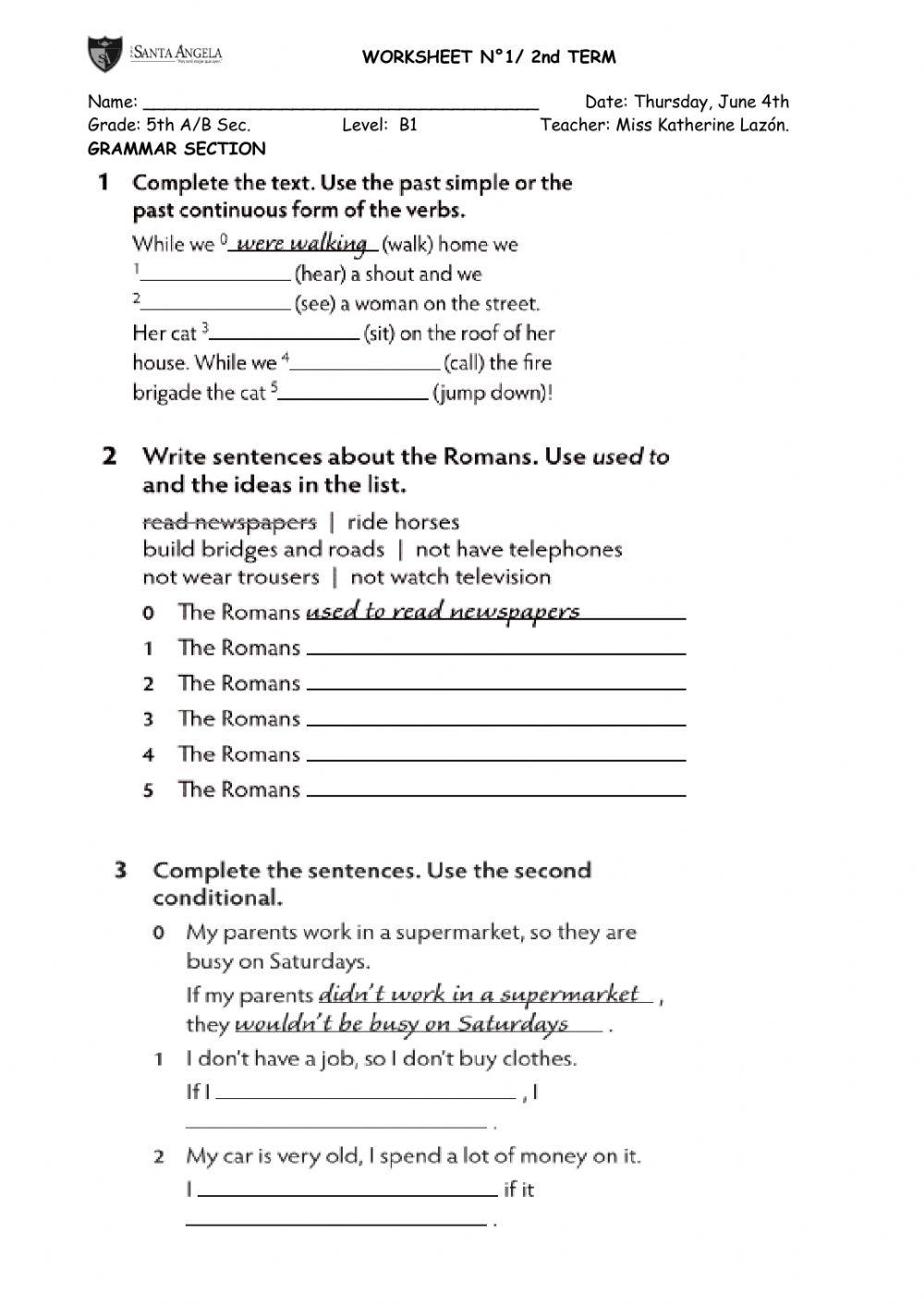 Worksheet N1 Unit 8 Grammar 5th grade 2nd Term
