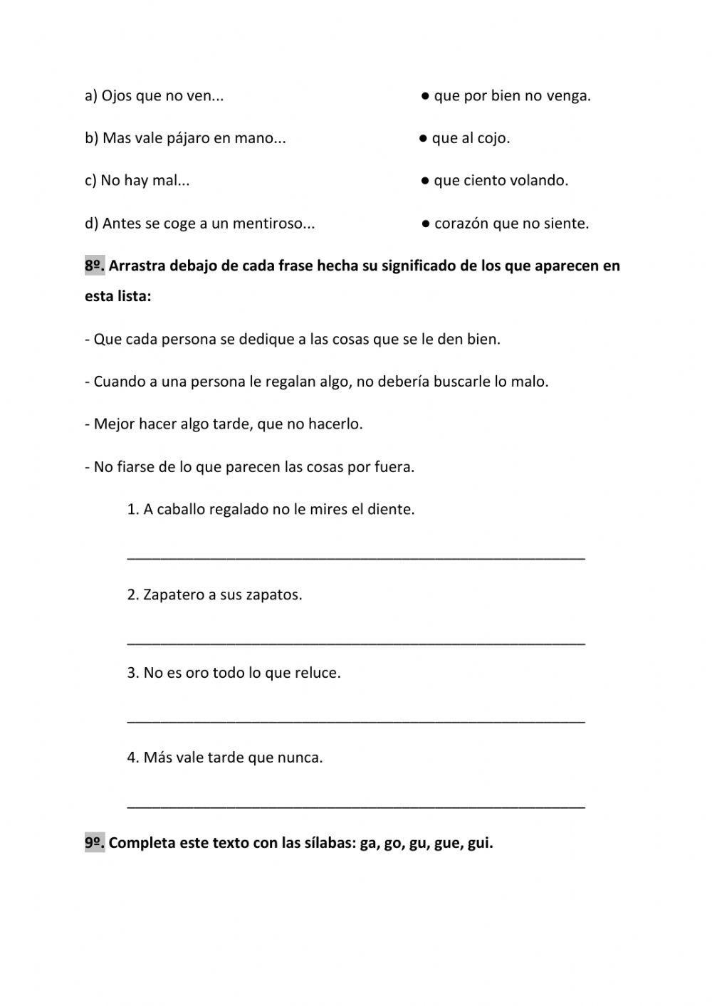 Determinantes, onomatopeyas, refranes, la G y el comic