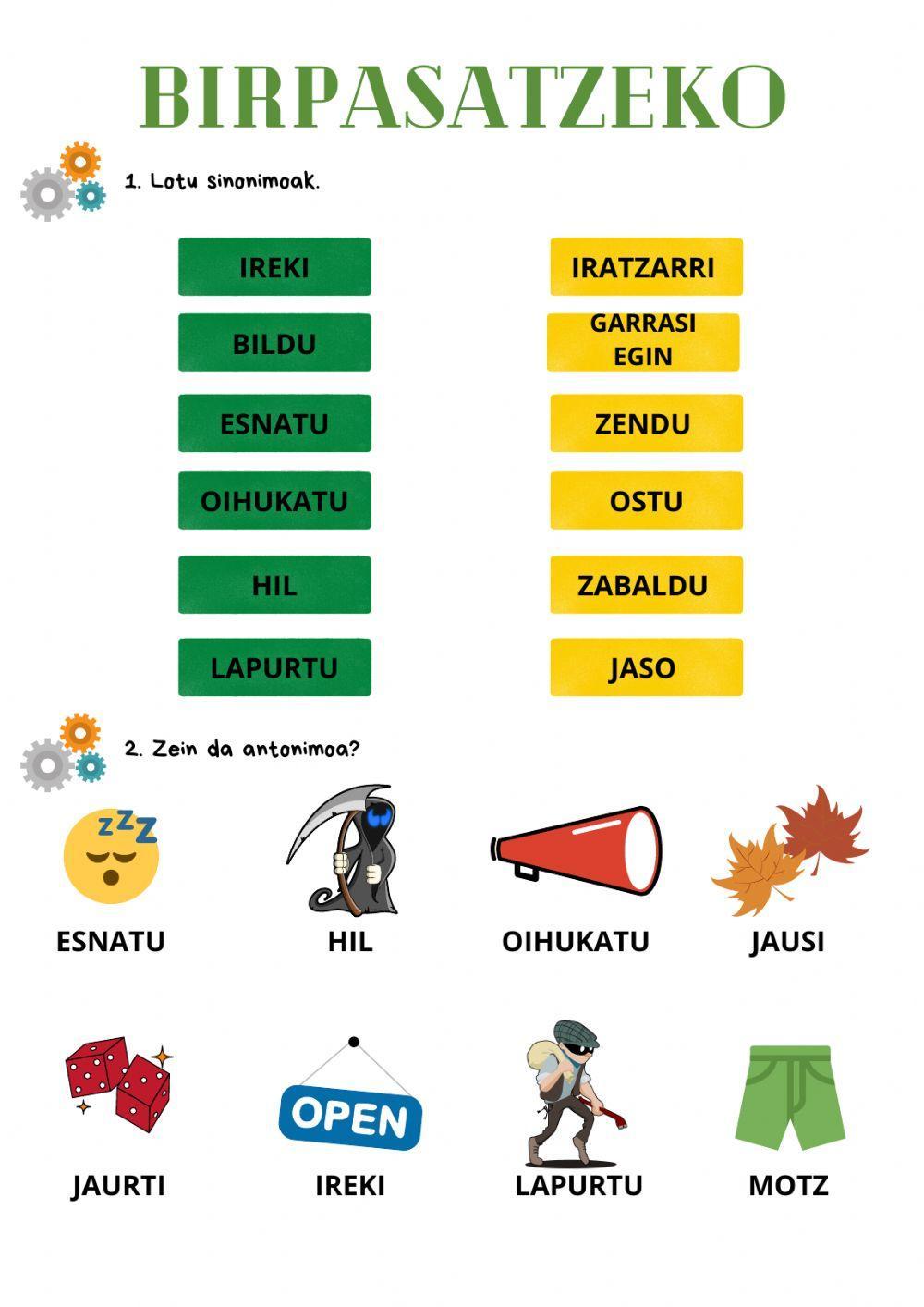 Sinonimoak, antonimoak eta hitz polisemikoak