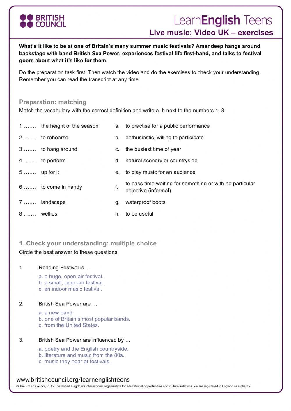 Live music video- worksheet online exercise for | Live Worksheets