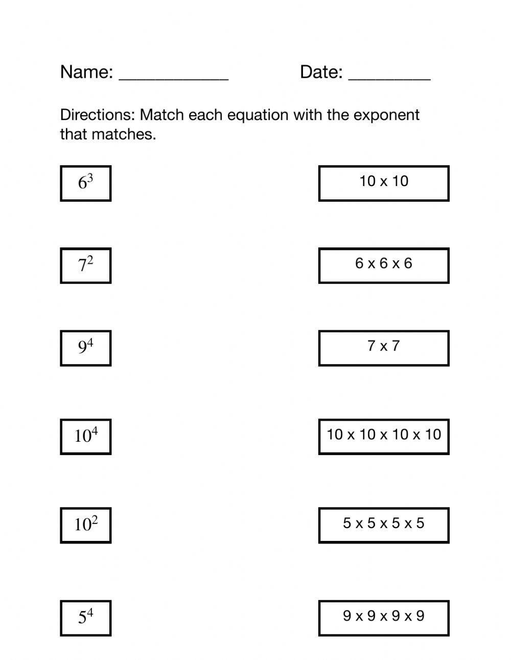 Match Exponents to Equations