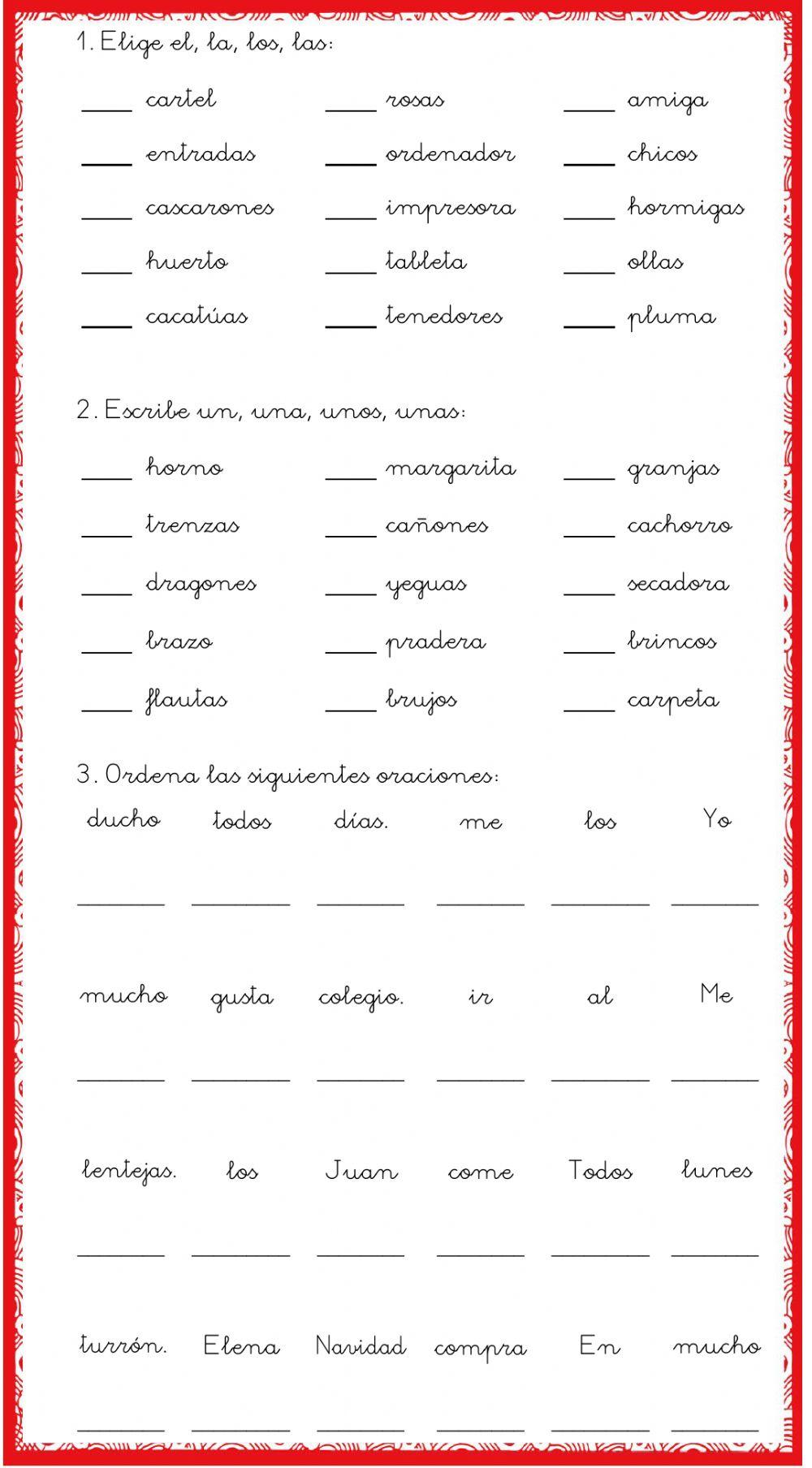 Artículos-ordenar oraciones