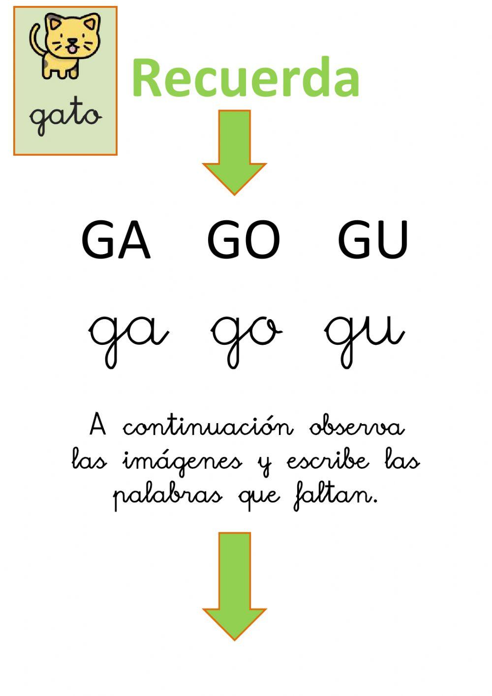 Palabras con ga go gu