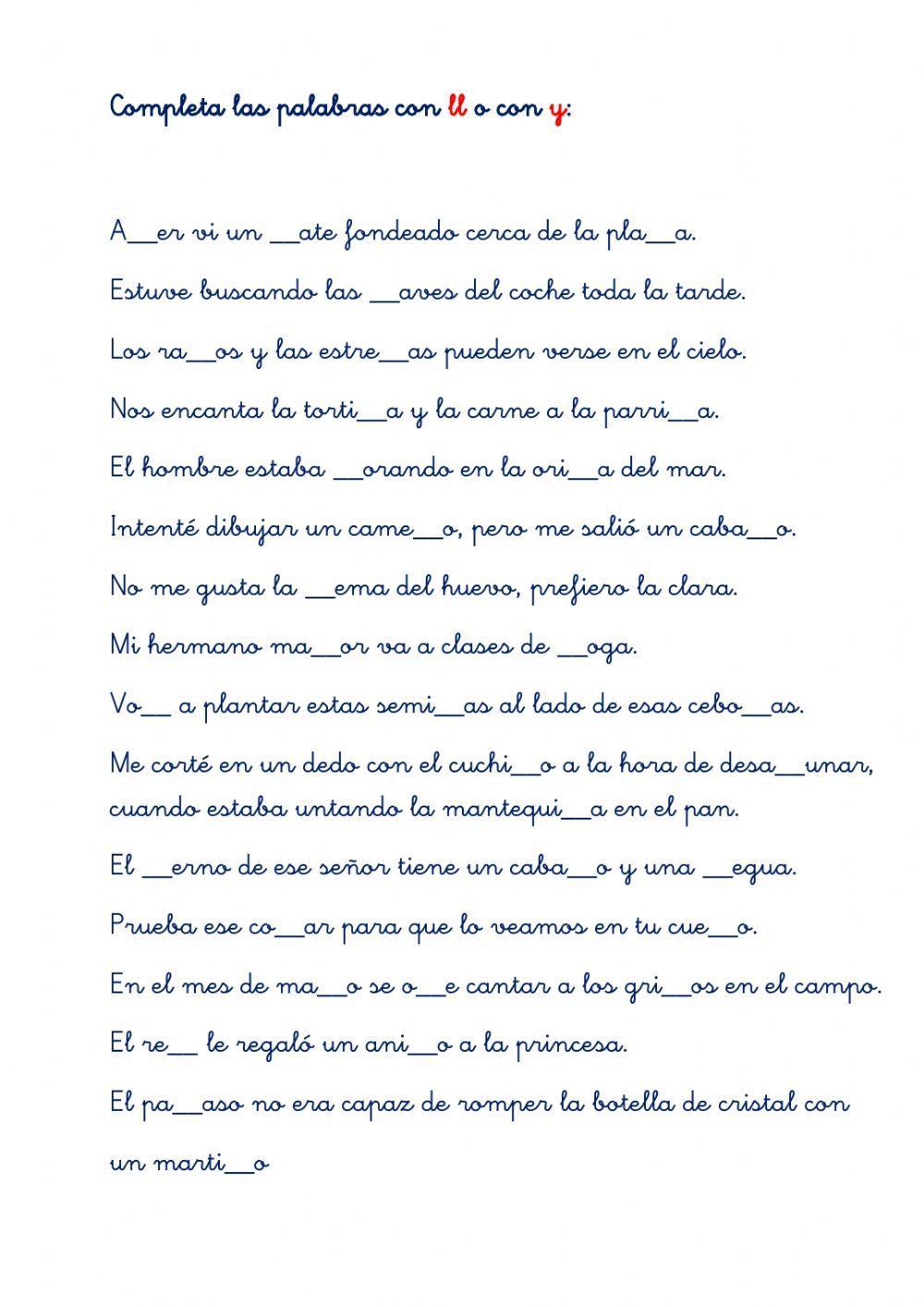 Palabras con ll o y.