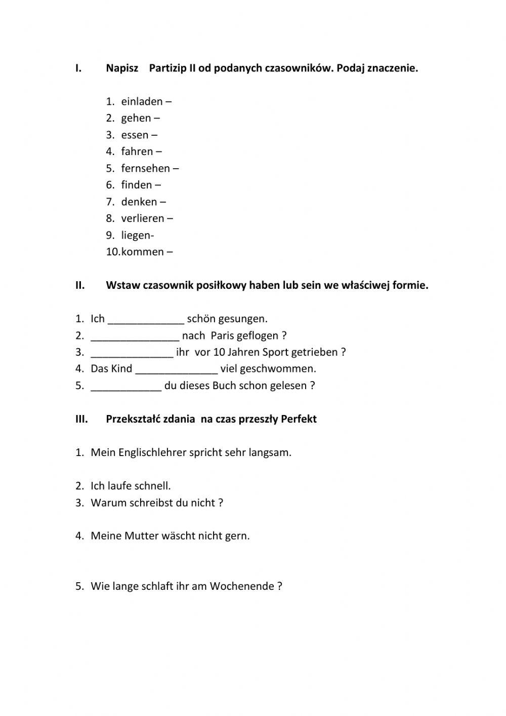 Perfekt von starken Verben