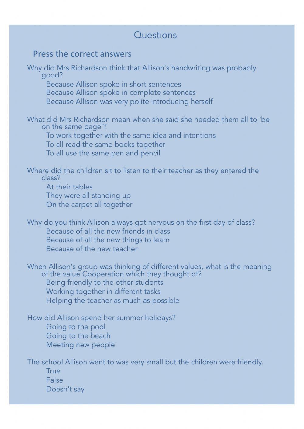 Comprehensive Reading : First Day