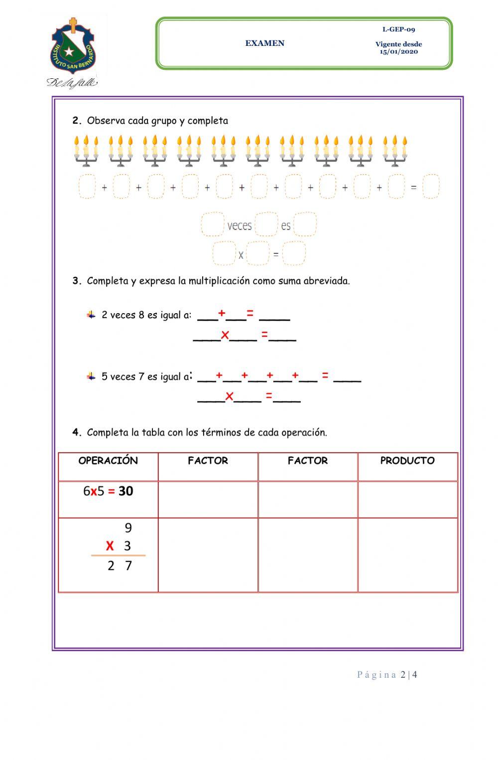 Multiplicación como suma reiterada, propiedades y problemas de multiplicación.