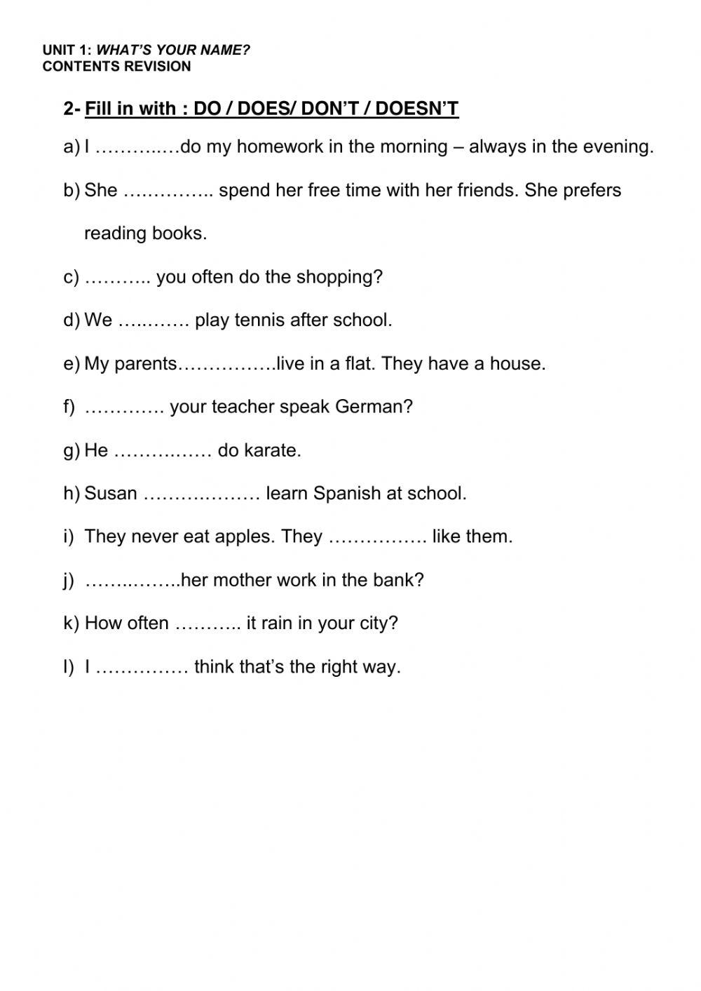 Present simple family members