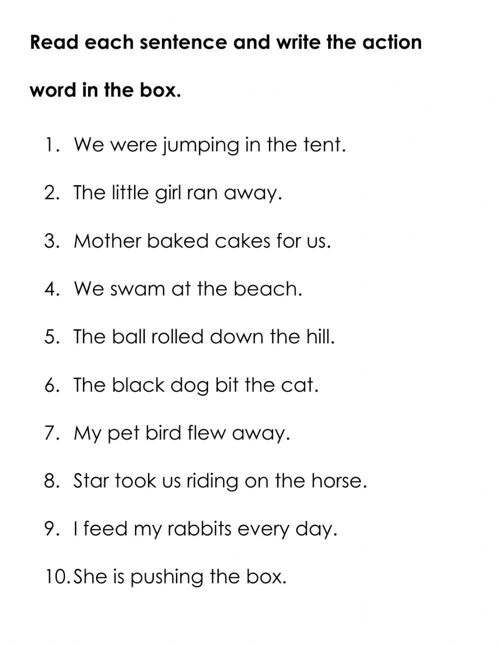 Verb sentences worksheet