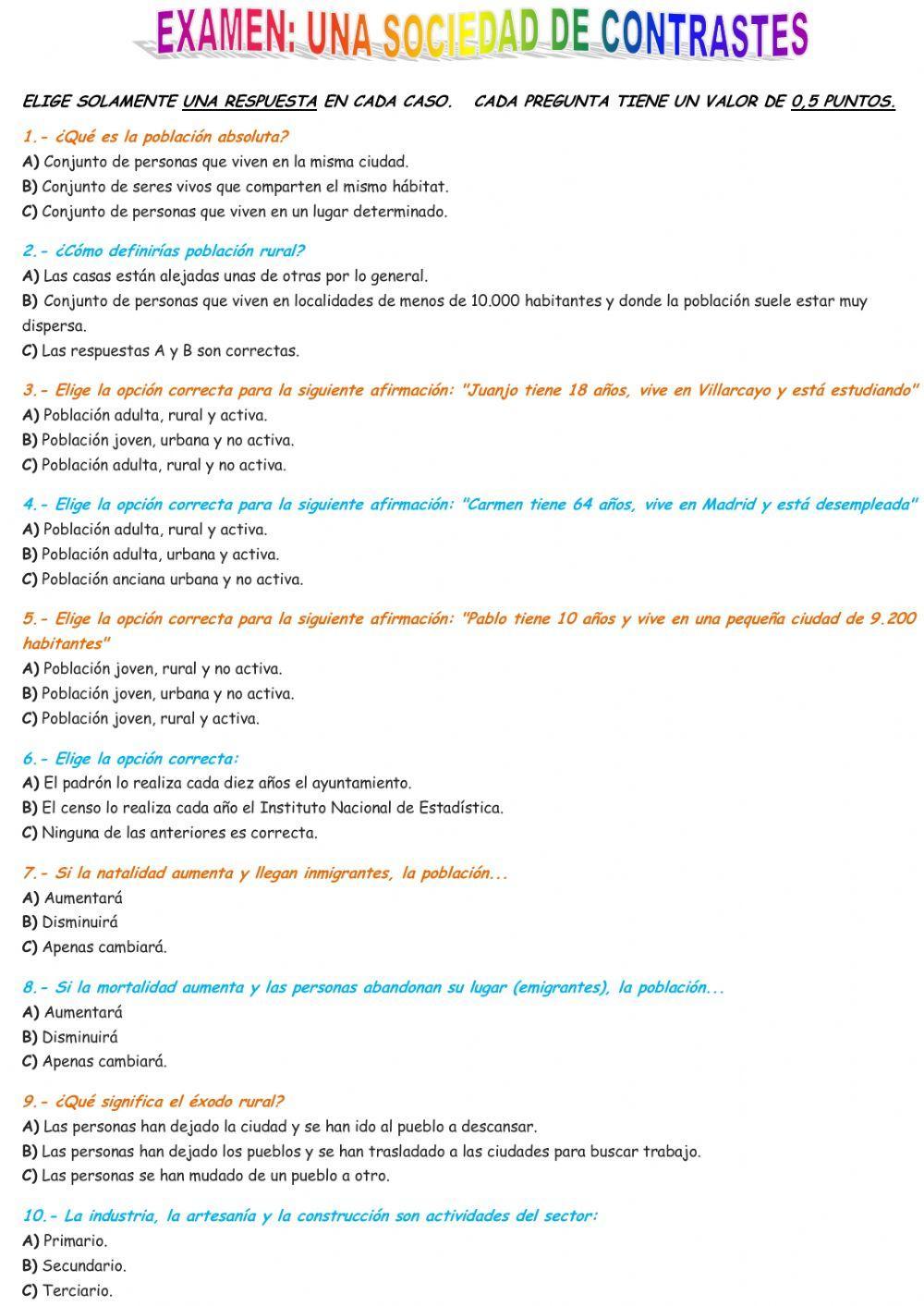 Examen de sociales tema 4 - ceip san isidro