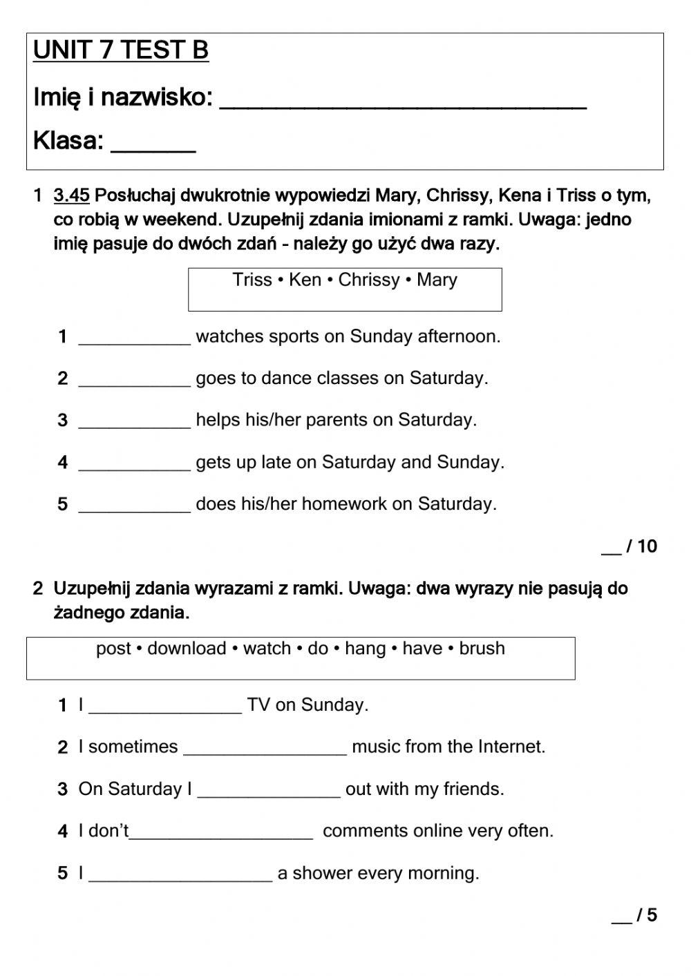 Brainy 4 unit 7 test