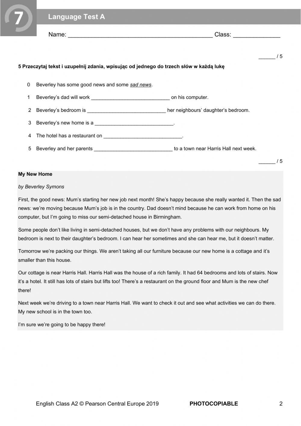 5794253 | Test Unit 7 English Class A2 | Aneta Sosnowska
