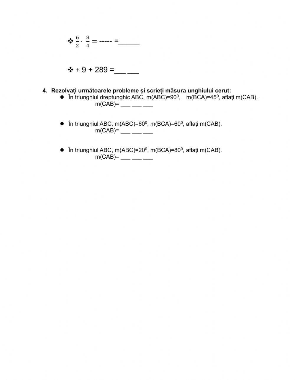 Evaluare finala semestriala Matematică, cls VI, semestrul al II-lea