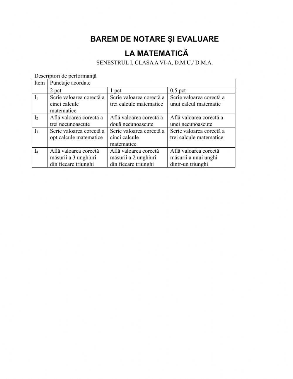 Evaluare finala semestriala Matematică, cls VI, semestrul al II-lea
