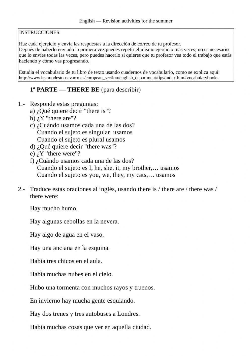 Review work 1 - there is - are - was - were