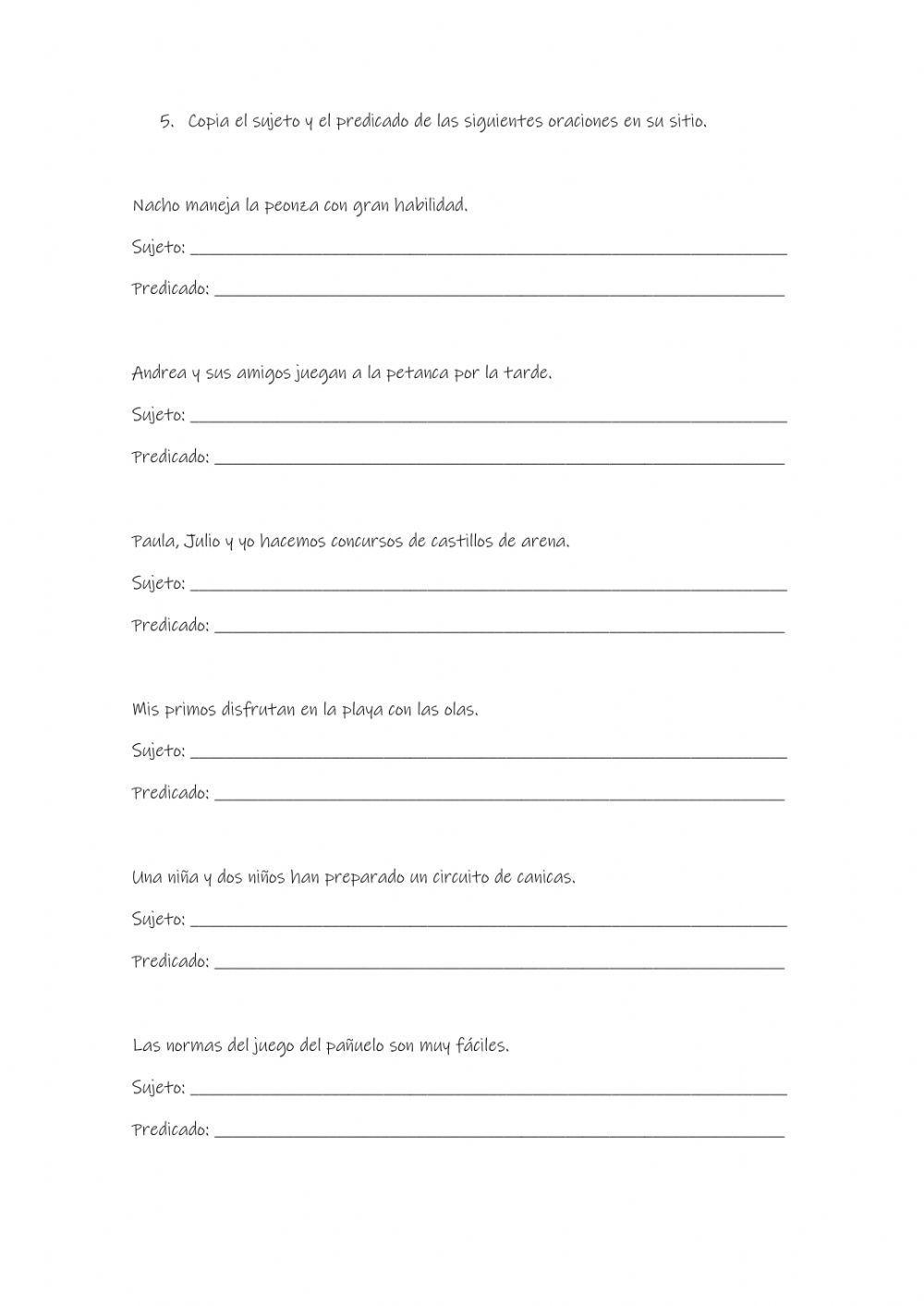 La oración. sujeto y predicado