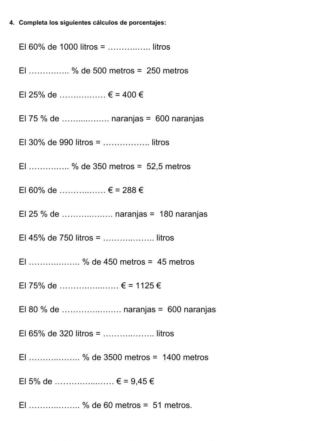 Cálculo de porcentajes
