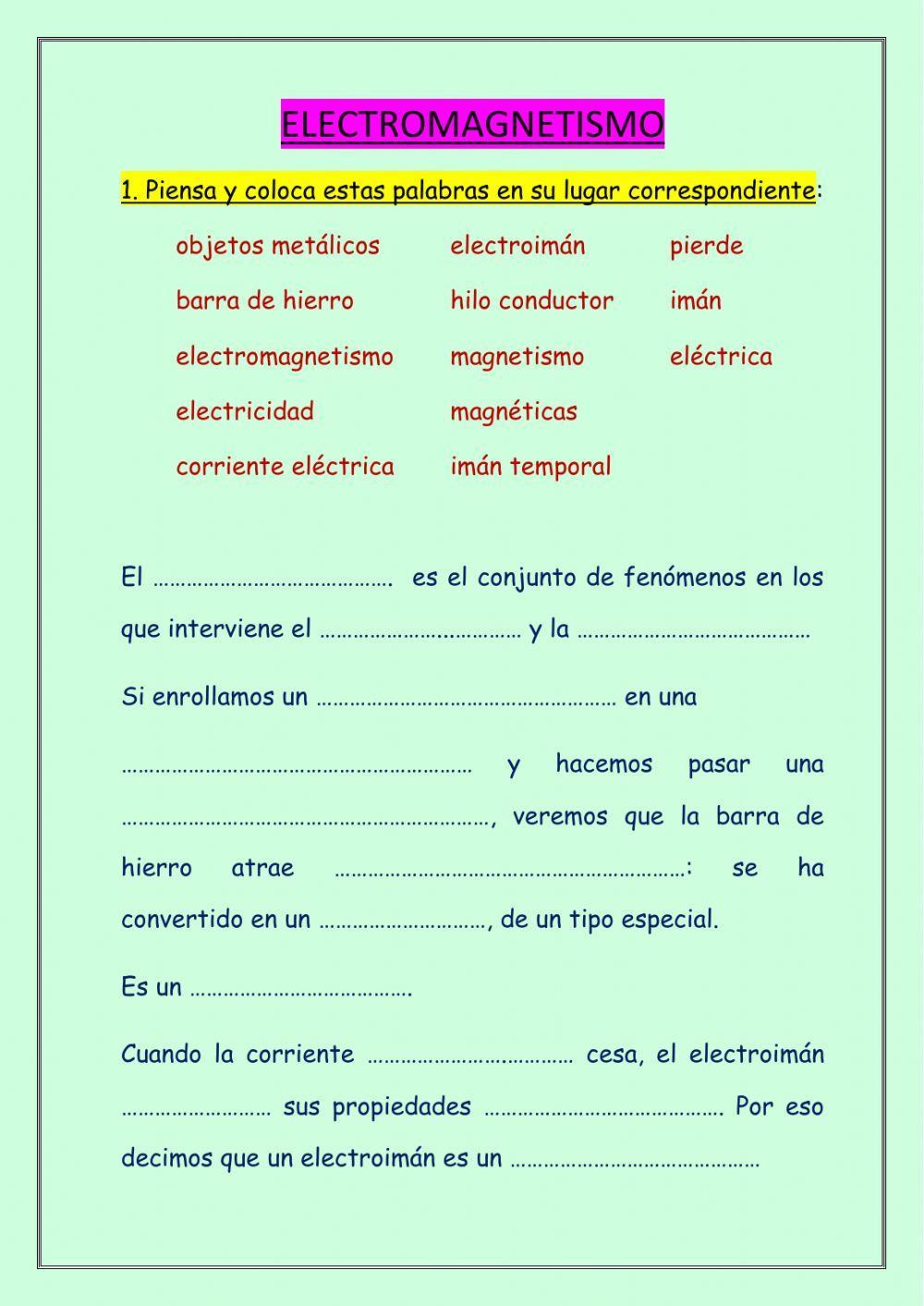 Hoja De Trabajo Sobre Electromagnetismo