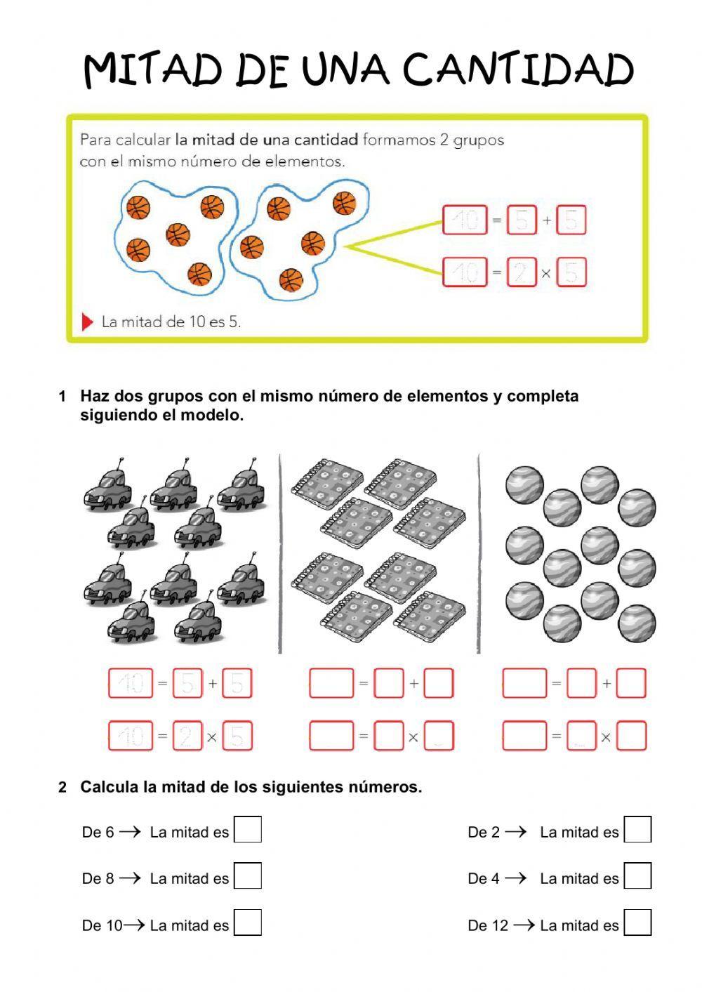 Mitad de una cantidad