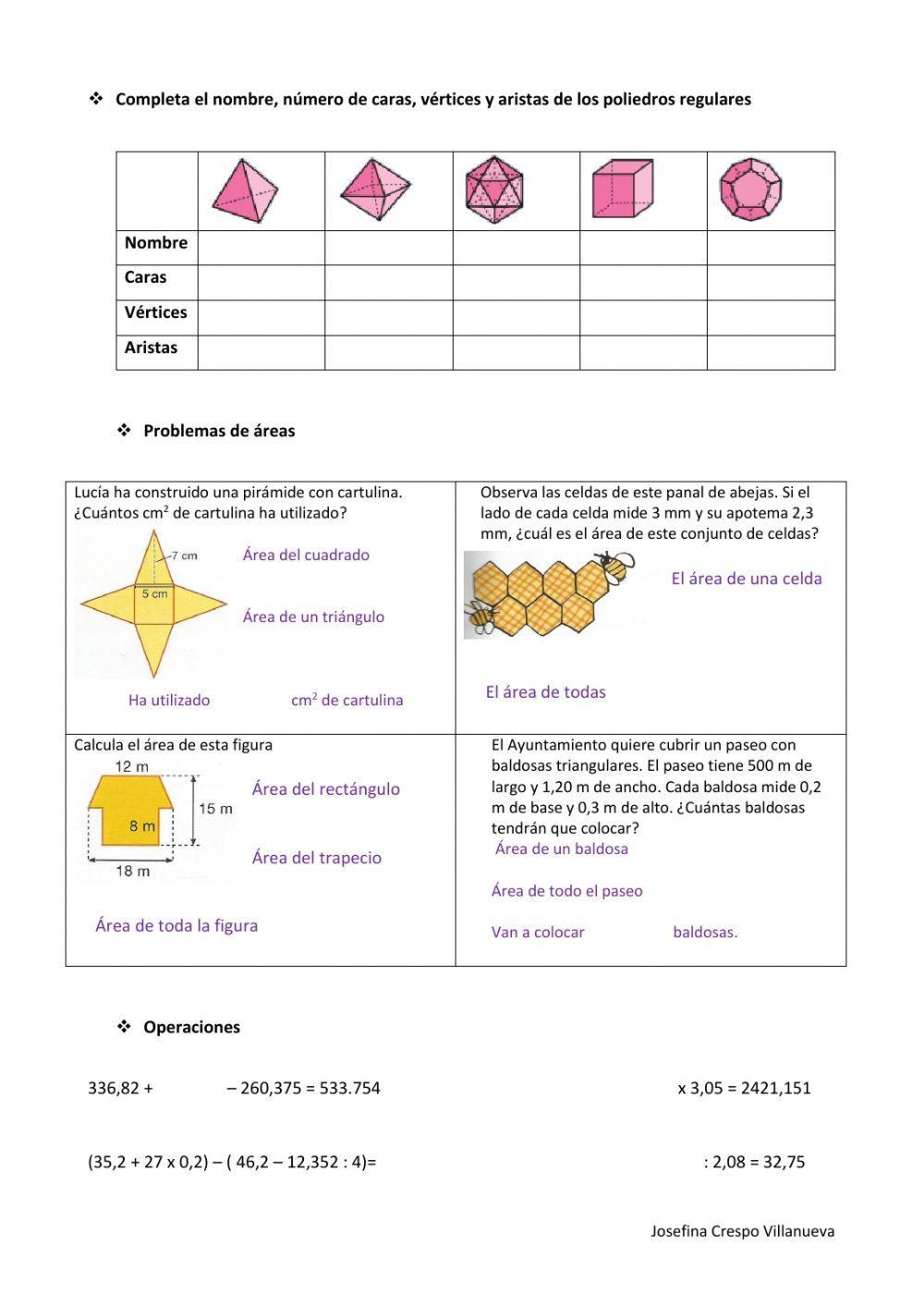 Poliedros y áreas de figuras planas
