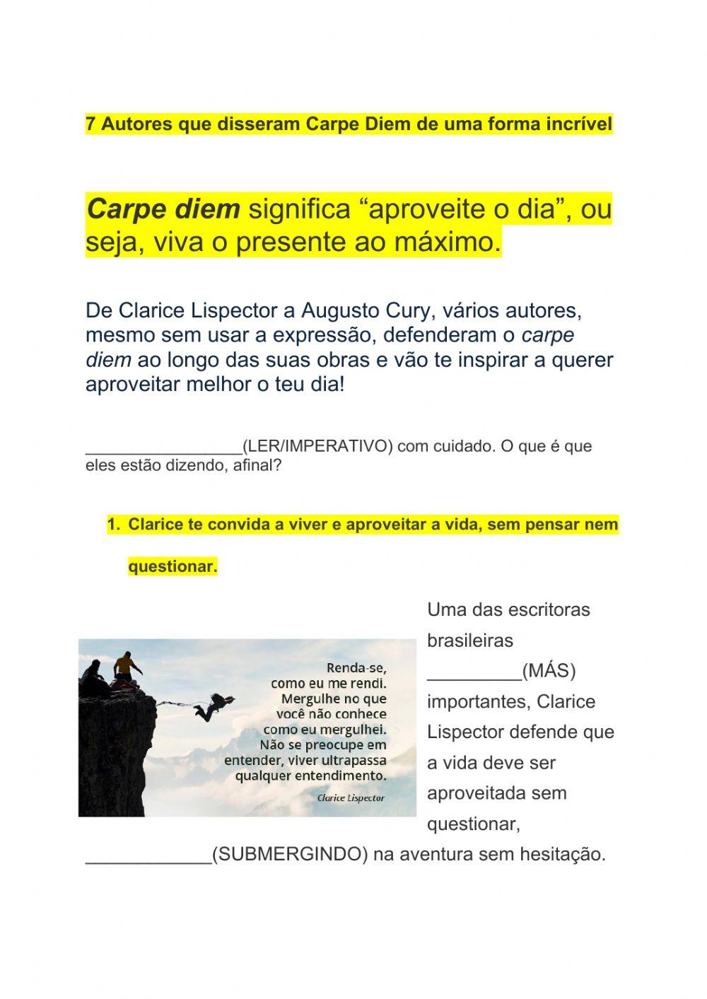 Carpe diem: significado e tradução em português - Significados