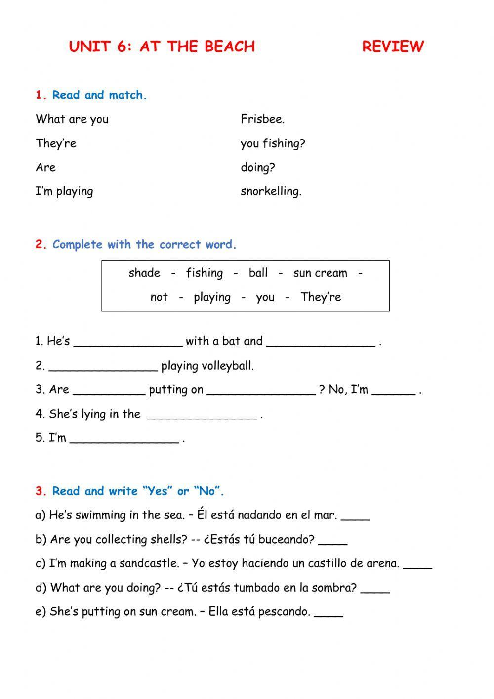 At the beach. Review.