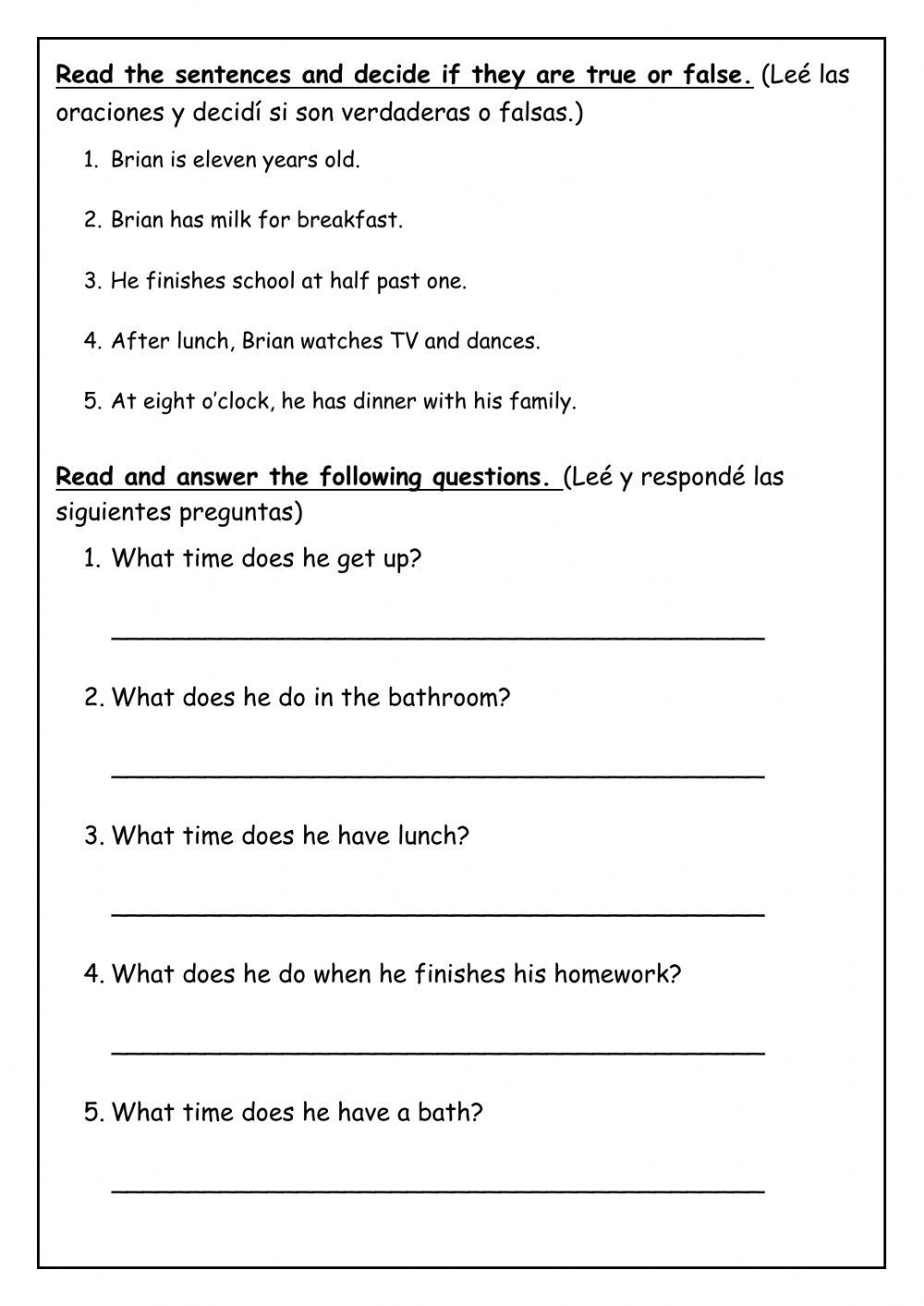 Daily Routine - EXTRA 4th Form