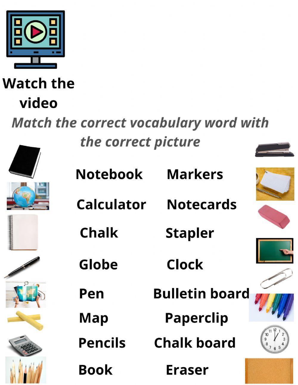 Classroom Objects vocabulary