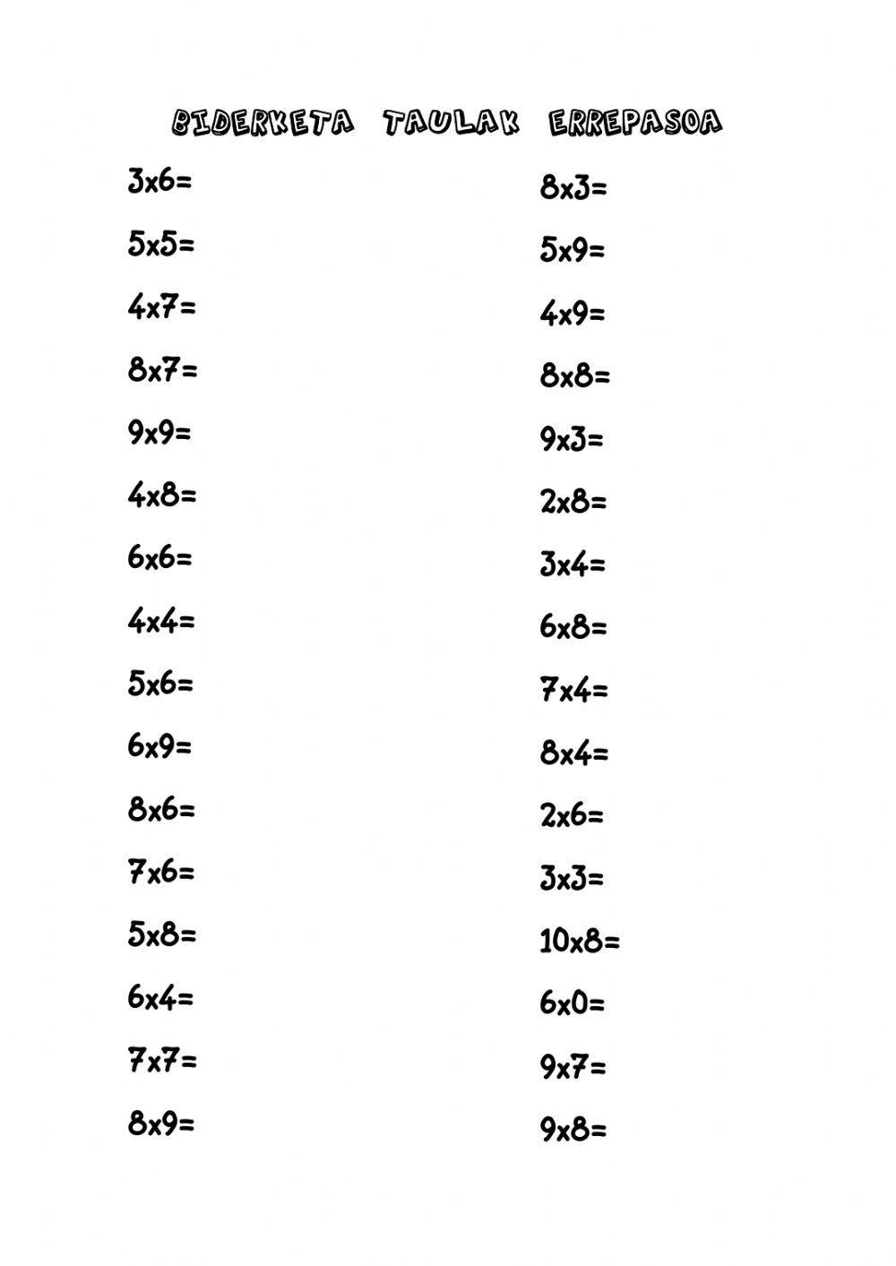 Biderketa taulen errepasoa