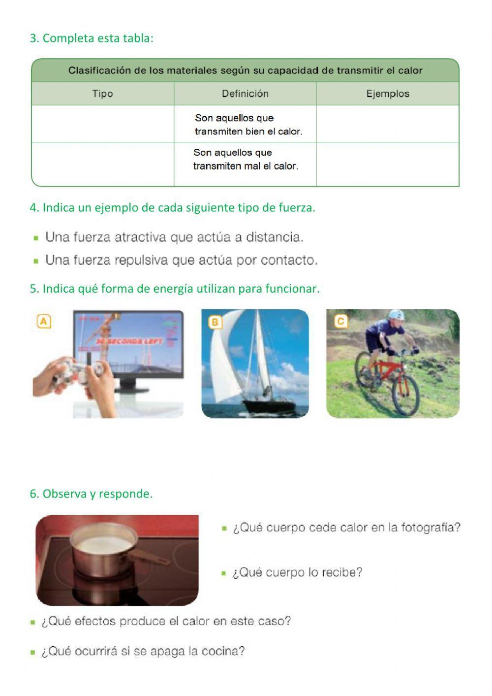 ACTIVIDADES DE REPASO DE LAS FUERZAS Y LA ENERGÍA 2ª parte (4º de Primaria)