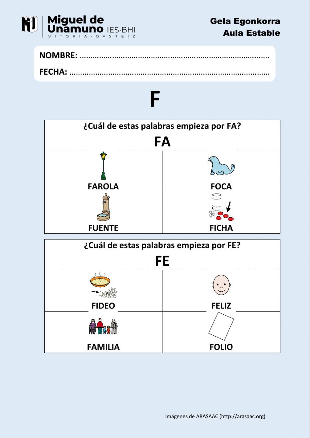 La F 2: Elige la que empieza por la sílaba…
